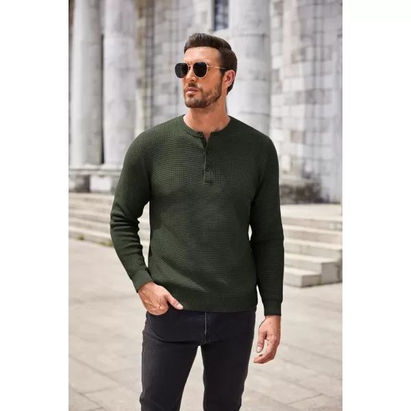 COOFANDY Men's Henley Knit Sweater Long Sleeve Button Pullover Sweater Casual Waffle Texture Fashion Henley Sweater