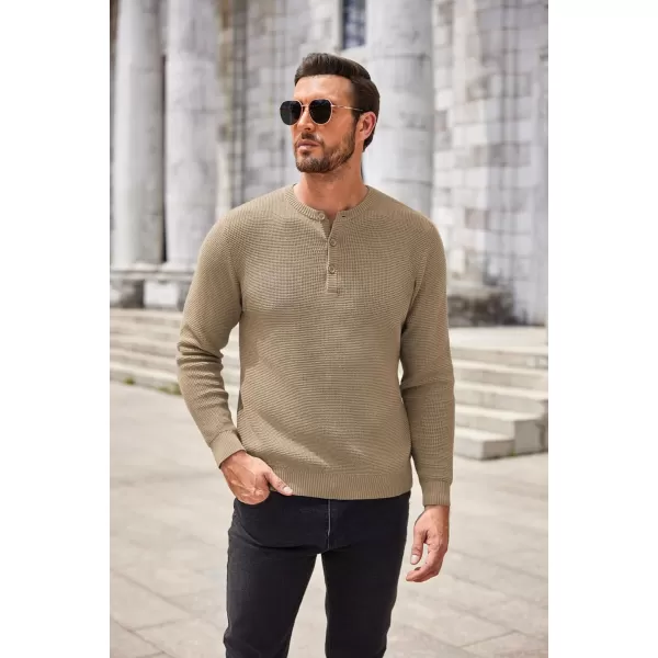 COOFANDY Men's Henley Knit Sweater Long Sleeve Button Pullover Sweater Casual Waffle Texture Fashion Henley Sweater