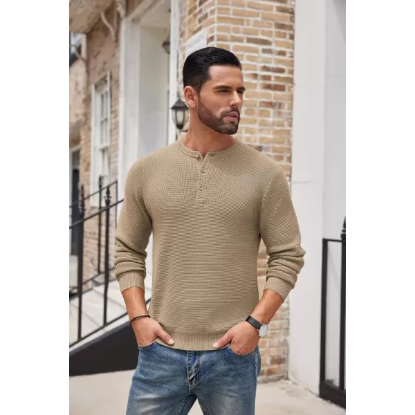 COOFANDY Men's Henley Knit Sweater Long Sleeve Button Pullover Sweater Casual Waffle Texture Fashion Henley Sweater