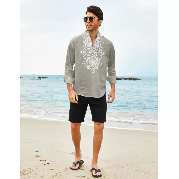 COOFANDY Men's Henley Shirt Vyshyvanka Long Sleeve African Print Shirts Casual Zip Up Cotton Linen Beach Hippie Shirt