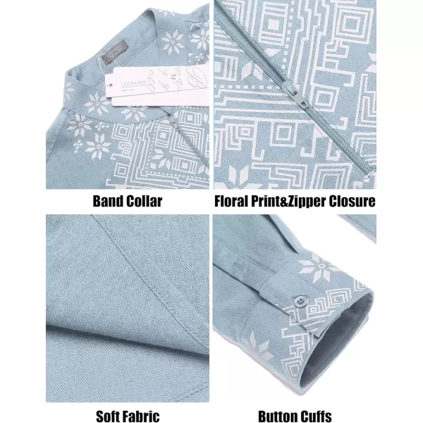 COOFANDY Men's Henley Shirt Vyshyvanka Long Sleeve African Print Shirts Casual Zip Up Cotton Linen Beach Hippie Shirt