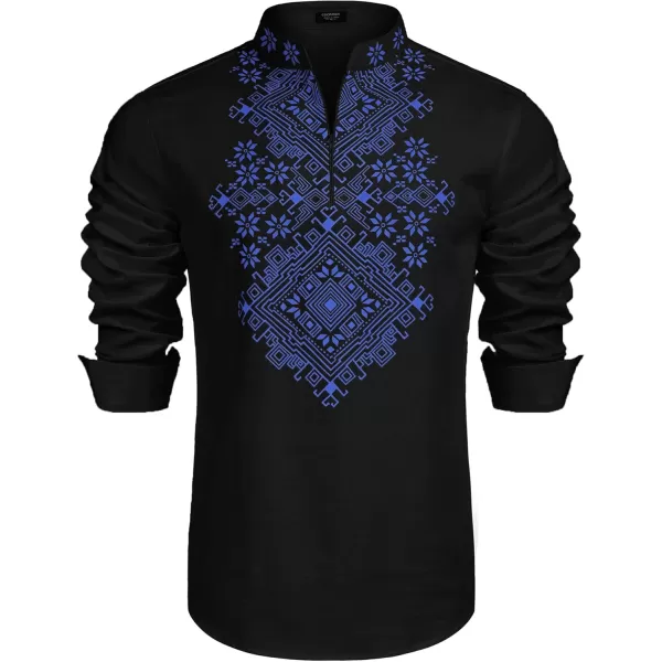 COOFANDY Men's Henley Shirt Vyshyvanka Long Sleeve African Print Shirts Casual Zip Up Cotton Linen Beach Hippie Shirt