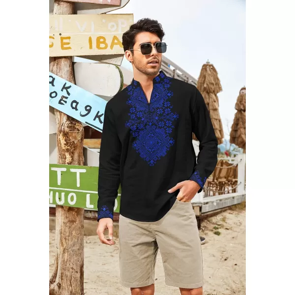 COOFANDY Men's Henley Shirt Vyshyvanka Long Sleeve African Print Shirts Casual Zip Up Cotton Linen Beach Hippie Shirt