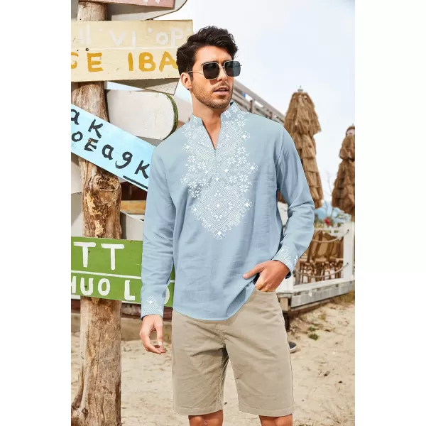 COOFANDY Men's Henley Shirt Vyshyvanka Long Sleeve African Print Shirts Casual Zip Up Cotton Linen Beach Hippie Shirt