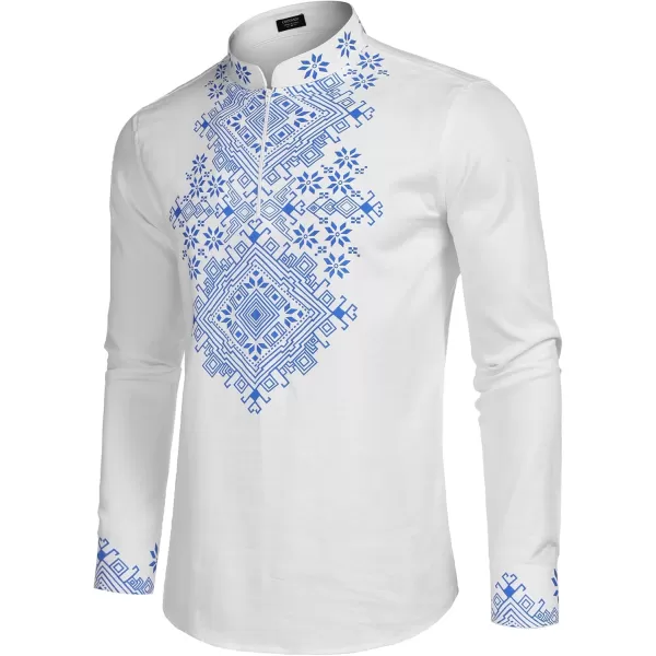 COOFANDY Men's Henley Shirt Vyshyvanka Long Sleeve African Print Shirts Casual Zip Up Cotton Linen Beach Hippie Shirt