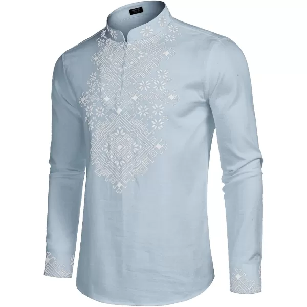 COOFANDY Men's Henley Shirt Vyshyvanka Long Sleeve African Print Shirts Casual Zip Up Cotton Linen Beach Hippie Shirt