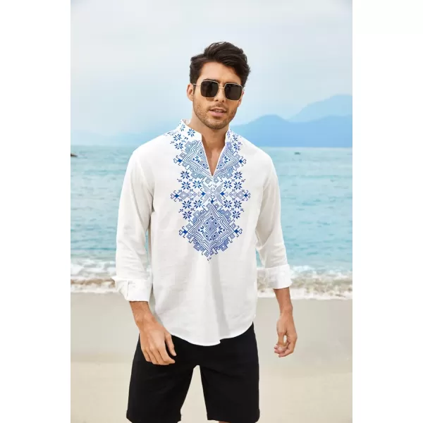 COOFANDY Men's Henley Shirt Vyshyvanka Long Sleeve African Print Shirts Casual Zip Up Cotton Linen Beach Hippie Shirt