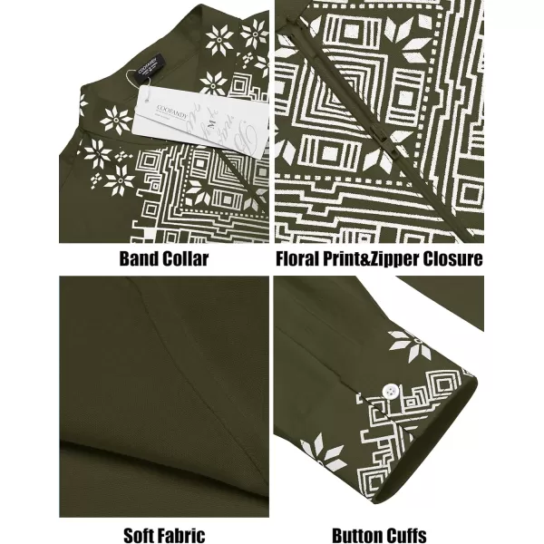 COOFANDY Men's Henley Shirt Vyshyvanka Long Sleeve African Print Shirts Casual Zip Up Cotton Linen Beach Hippie Shirt