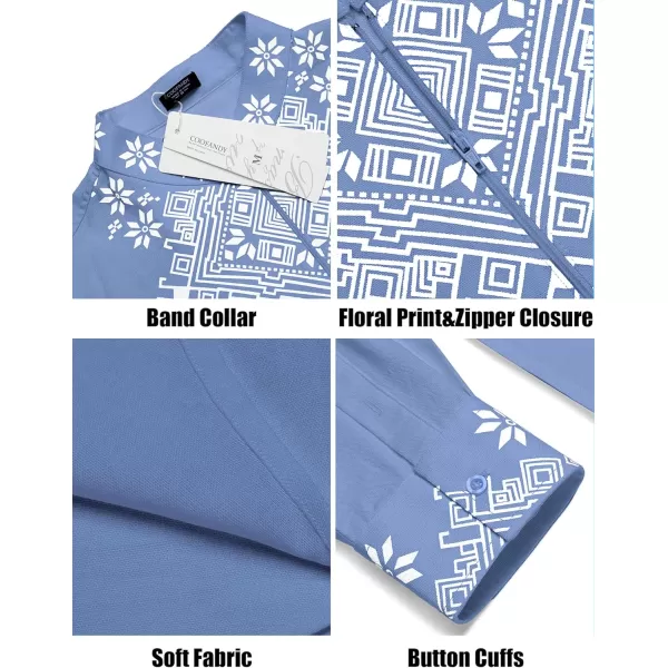 COOFANDY Men's Henley Shirt Vyshyvanka Long Sleeve African Print Shirts Casual Zip Up Cotton Linen Beach Hippie Shirt