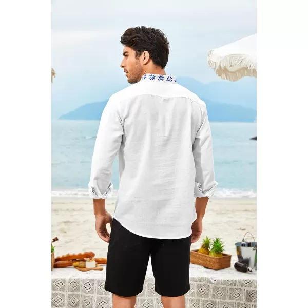 COOFANDY Men's Henley Shirt Vyshyvanka Long Sleeve African Print Shirts Casual Zip Up Cotton Linen Beach Hippie Shirt