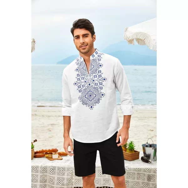COOFANDY Men's Henley Shirt Vyshyvanka Long Sleeve African Print Shirts Casual Zip Up Cotton Linen Beach Hippie Shirt