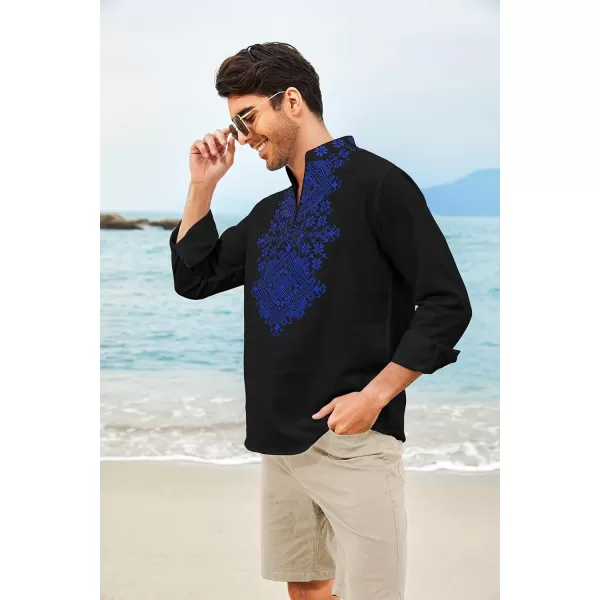 COOFANDY Men's Henley Shirt Vyshyvanka Long Sleeve African Print Shirts Casual Zip Up Cotton Linen Beach Hippie Shirt