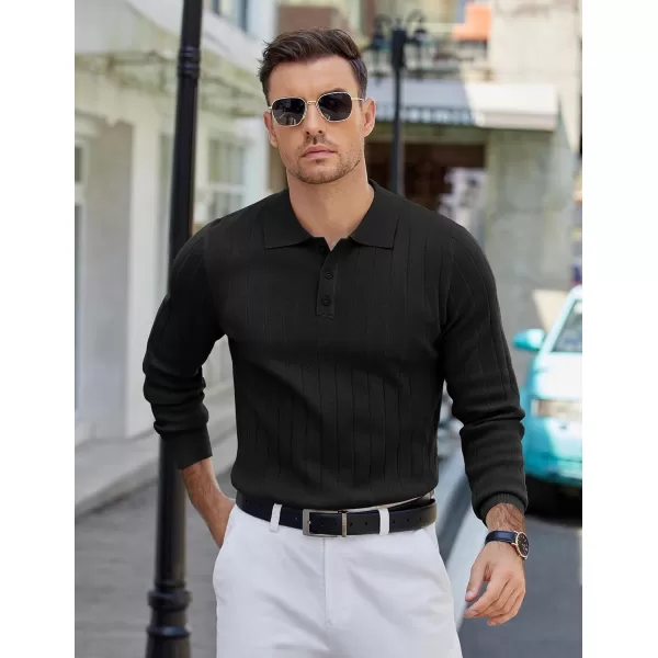 COOFANDY Mens Knit Polo Sweater Long Sleeve Polos Lightweight Casual Dress Pullover Sweaters
