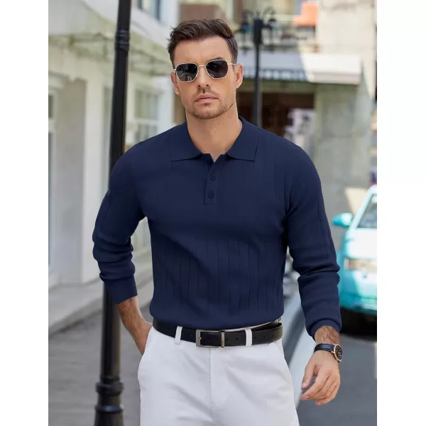 COOFANDY Mens Knit Polo Sweater Long Sleeve Polos Lightweight Casual Dress Pullover Sweaters