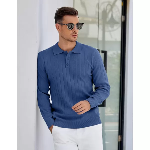 COOFANDY Mens Knit Polo Sweater Long Sleeve Polos Lightweight Casual Dress Pullover Sweaters