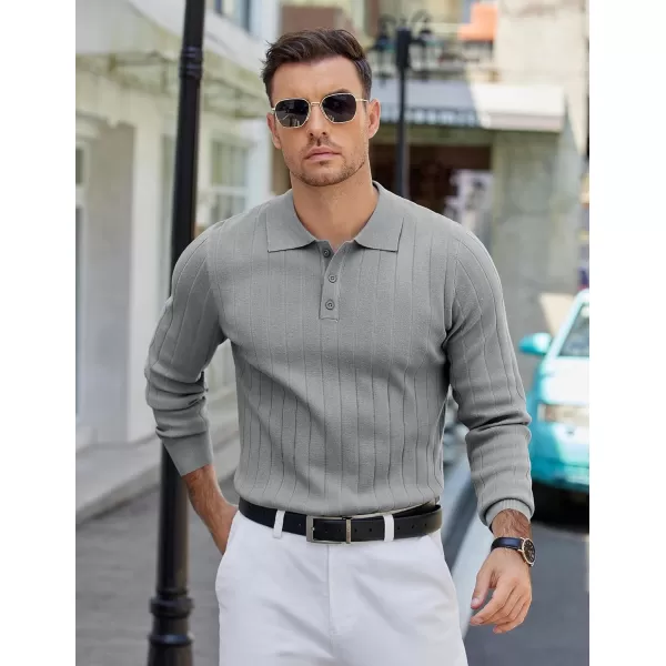 COOFANDY Mens Knit Polo Sweater Long Sleeve Polos Lightweight Casual Dress Pullover Sweaters