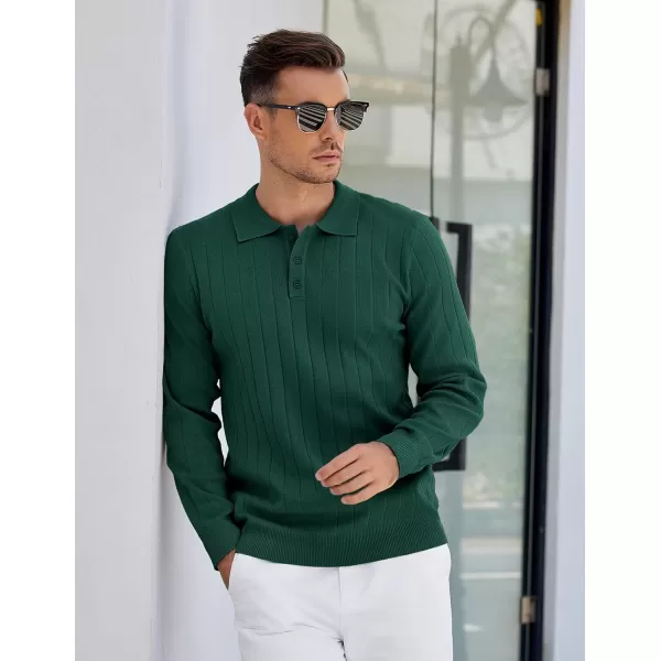 COOFANDY Mens Knit Polo Sweater Long Sleeve Polos Lightweight Casual Dress Pullover Sweaters