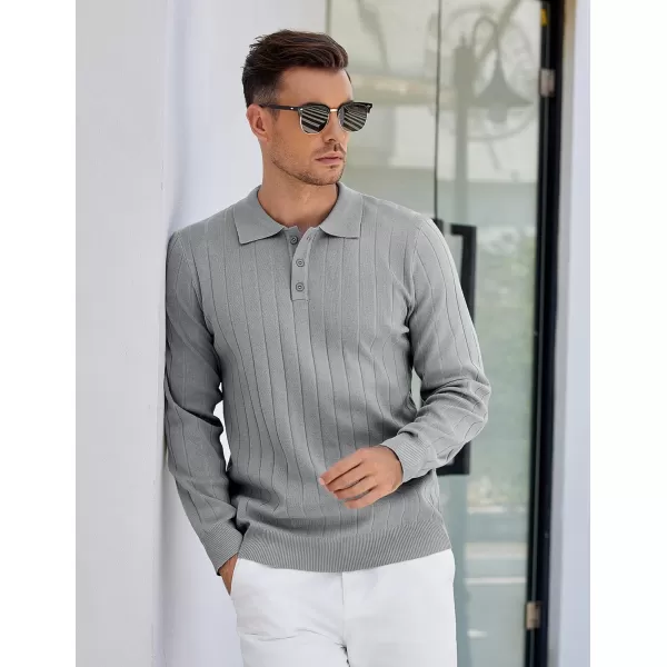 COOFANDY Mens Knit Polo Sweater Long Sleeve Polos Lightweight Casual Dress Pullover Sweaters