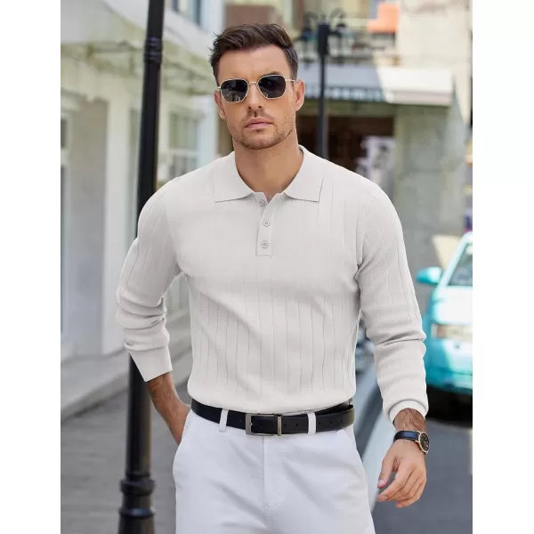COOFANDY Mens Knit Polo Sweater Long Sleeve Polos Lightweight Casual Dress Pullover Sweaters
