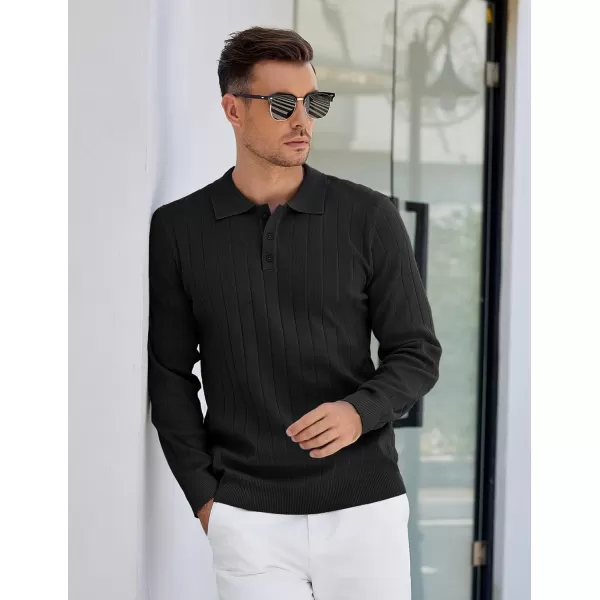 COOFANDY Mens Knit Polo Sweater Long Sleeve Polos Lightweight Casual Dress Pullover Sweaters