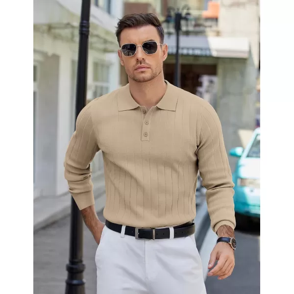 COOFANDY Mens Knit Polo Sweater Long Sleeve Polos Lightweight Casual Dress Pullover Sweaters