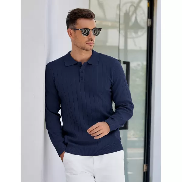COOFANDY Mens Knit Polo Sweater Long Sleeve Polos Lightweight Casual Dress Pullover Sweaters