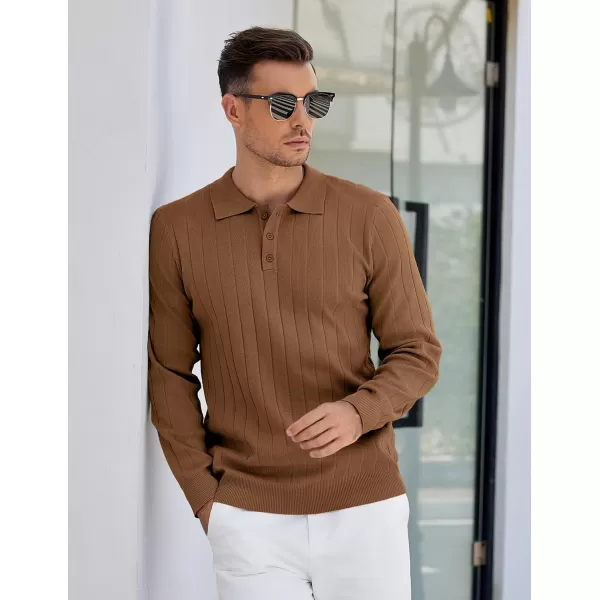 COOFANDY Mens Knit Polo Sweater Long Sleeve Polos Lightweight Casual Dress Pullover Sweaters
