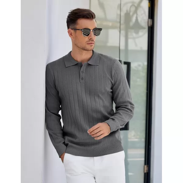 COOFANDY Mens Knit Polo Sweater Long Sleeve Polos Lightweight Casual Dress Pullover Sweaters