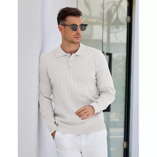 COOFANDY Mens Knit Polo Sweater Long Sleeve Polos Lightweight Casual Dress Pullover Sweaters