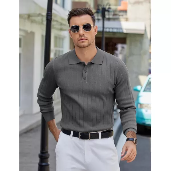 COOFANDY Mens Knit Polo Sweater Long Sleeve Polos Lightweight Casual Dress Pullover Sweaters