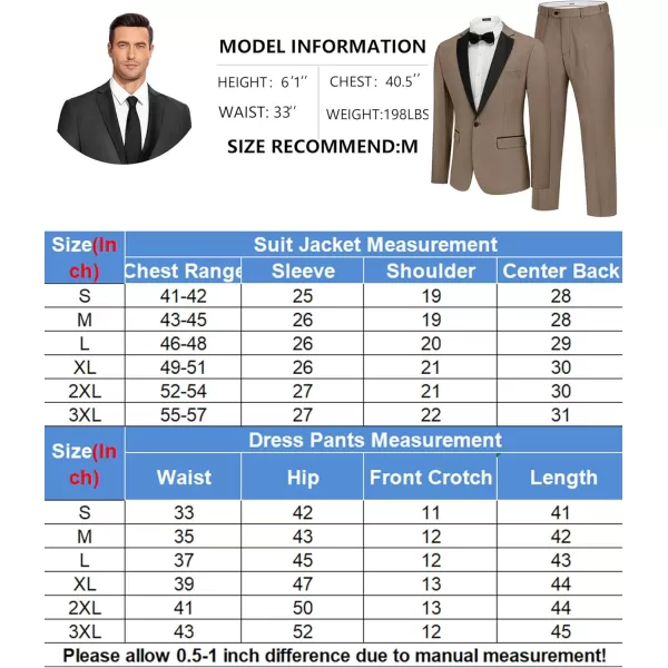 COOFANDY Men's Suits 2 Piece Slim Fit Dress Suits Tuxedo Jacket One Button Blazer for Wedding Business Prom