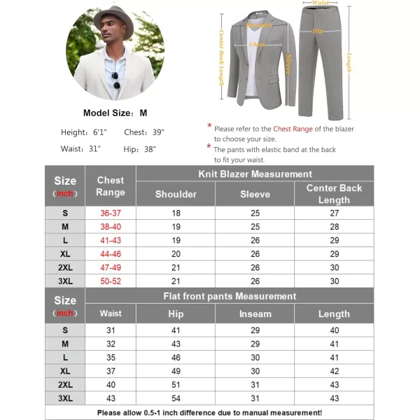 COOFANDY Men's Suits 2 Piece Slim Fit Suit Set 2 Button Lightweight Casual Knit Blazer Suit Jacket Pants
