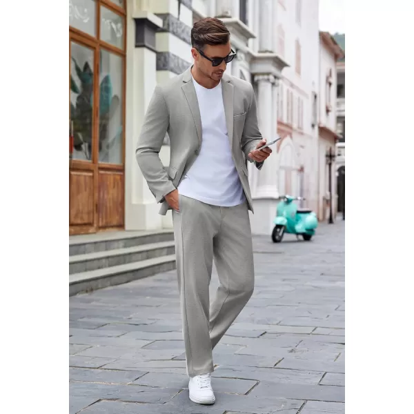 COOFANDY Men's Suits 2 Piece Slim Fit Suit Set 2 Button Lightweight Casual Knit Blazer Suit Jacket Pants