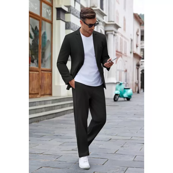 COOFANDY Men's Suits 2 Piece Slim Fit Suit Set 2 Button Lightweight Casual Knit Blazer Suit Jacket Pants