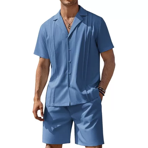 COOFANDY Mens 2 Piece Short Set Guayabera Button Down Shirt Casual Summer Beach Outfits