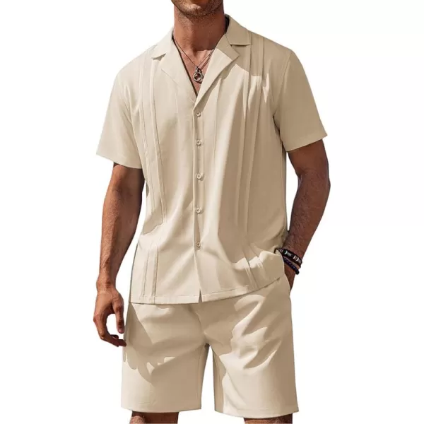 COOFANDY Mens 2 Piece Short Set Guayabera Button Down Shirt Casual Summer Beach Outfits