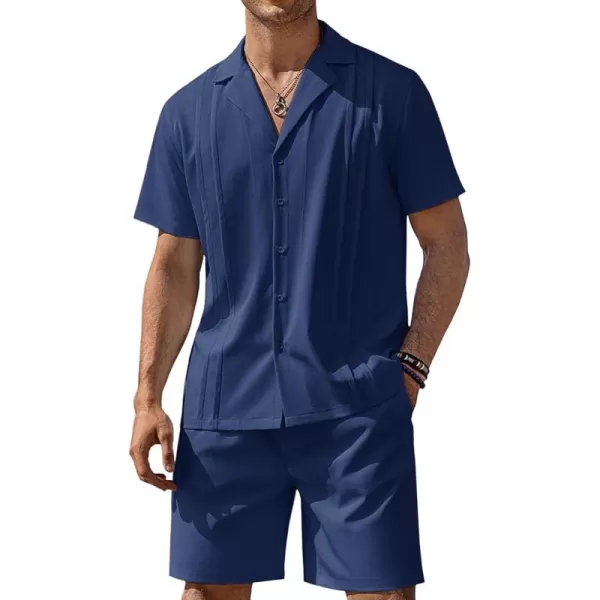 COOFANDY Mens 2 Piece Short Set Guayabera Button Down Shirt Casual Summer Beach Outfits