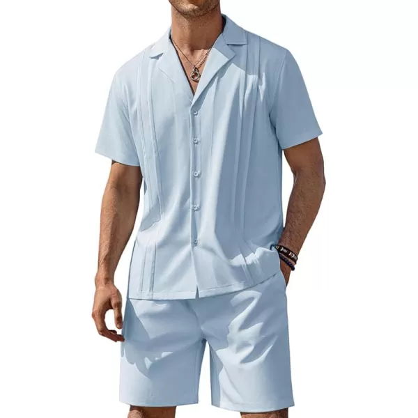 COOFANDY Mens 2 Piece Short Set Guayabera Button Down Shirt Casual Summer Beach Outfits