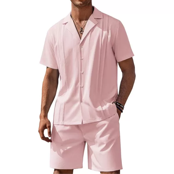COOFANDY Mens 2 Piece Short Set Guayabera Button Down Shirt Casual Summer Beach Outfits