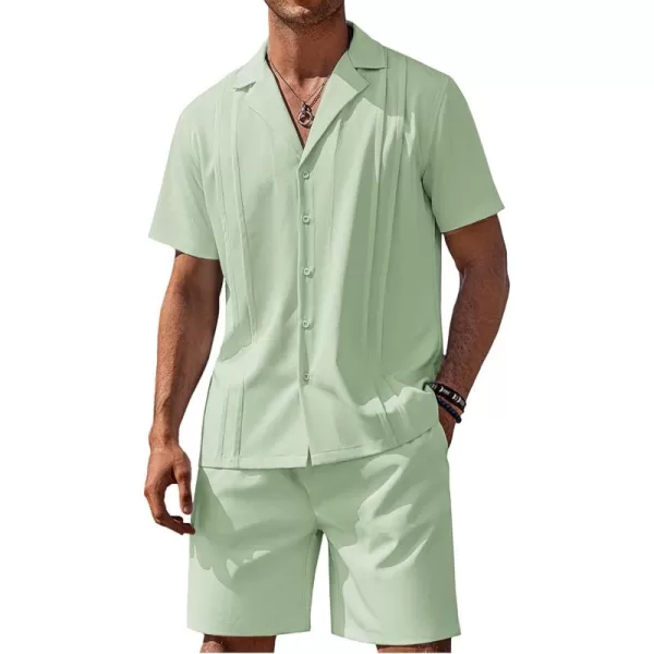 COOFANDY Mens 2 Piece Short Set Guayabera Button Down Shirt Casual Summer Beach Outfits