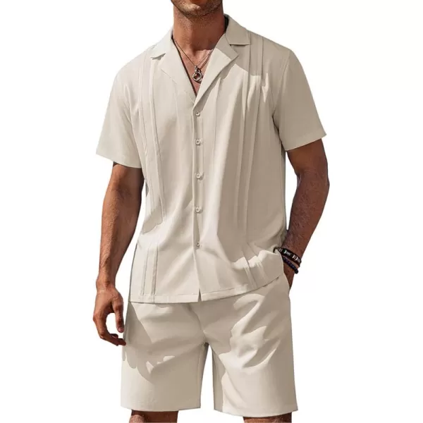 COOFANDY Mens 2 Piece Short Set Guayabera Button Down Shirt Casual Summer Beach Outfits