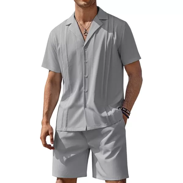 COOFANDY Mens 2 Piece Short Set Guayabera Button Down Shirt Casual Summer Beach Outfits