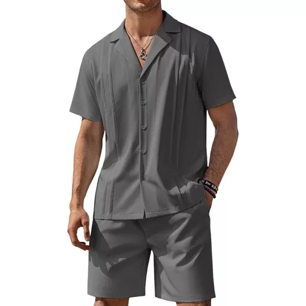 COOFANDY Mens 2 Piece Short Set Guayabera Button Down Shirt Casual Summer Beach Outfits