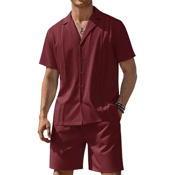 COOFANDY Mens 2 Piece Short Set Guayabera Button Down Shirt Casual Summer Beach Outfits