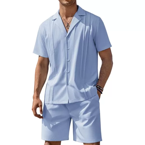 COOFANDY Mens 2 Piece Short Set Guayabera Button Down Shirt Casual Summer Beach Outfits