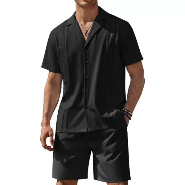 COOFANDY Mens 2 Piece Short Set Guayabera Button Down Shirt Casual Summer Beach Outfits