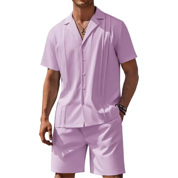 COOFANDY Mens 2 Piece Short Set Guayabera Button Down Shirt Casual Summer Beach Outfits