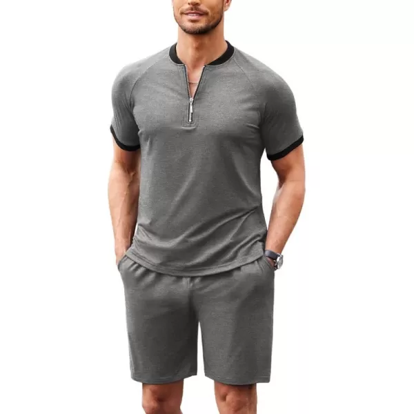 COOFANDY Men's 2 Pieces Outfits Cotton Quarter Zip T Shirt and Shorts Set Casual Athletic Suit Summer Tracksuits