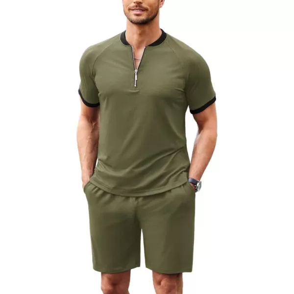 COOFANDY Men's 2 Pieces Outfits Cotton Quarter Zip T Shirt and Shorts Set Casual Athletic Suit Summer Tracksuits