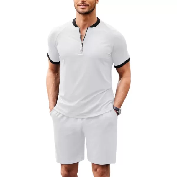 COOFANDY Men's 2 Pieces Outfits Cotton Quarter Zip T Shirt and Shorts Set Casual Athletic Suit Summer Tracksuits